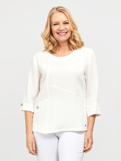 PennyPlain Asymmetric Hem Top - Ivory