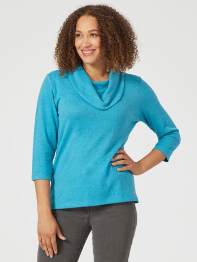 PennyPlain Essential Cowl Neck Top - Azure