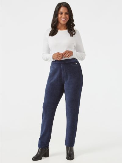 PennyPlain Ribbed Velour Trousers - Navy