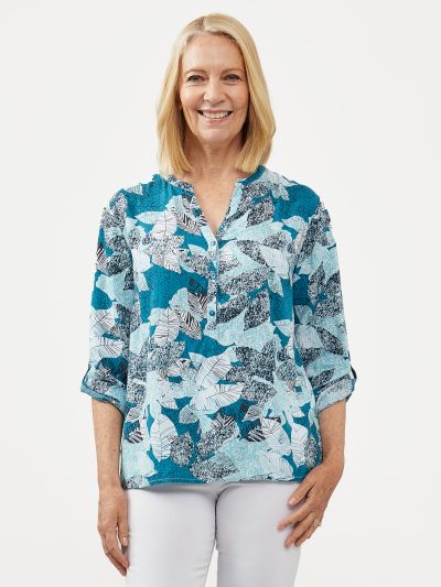 TIGI  Turquoise Botanical Print Top