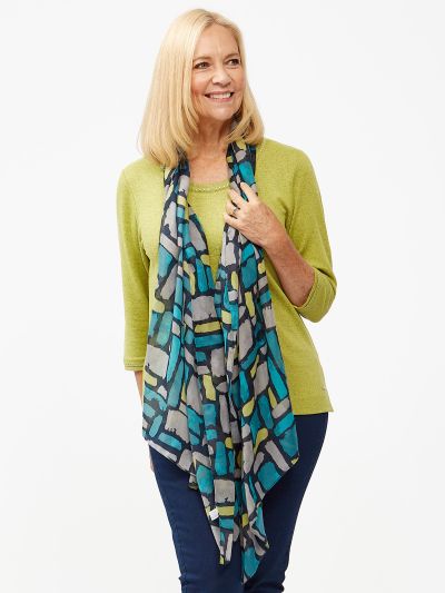 TIGI  Teal Square Abstract Print Scarf