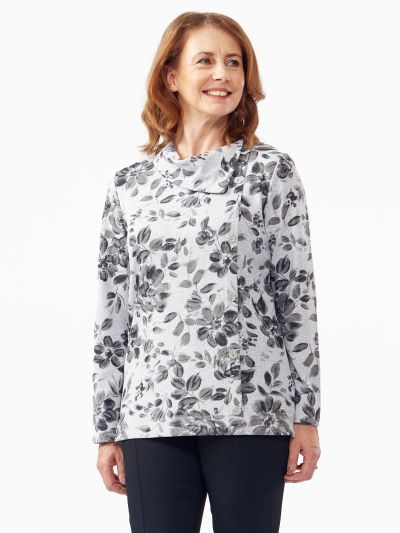 TIGI  Grey’s Leaf Print Split Cowl Neck Top