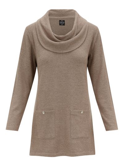 TIGI  Dual Pocket Chocolate Cowl Neck Tunic