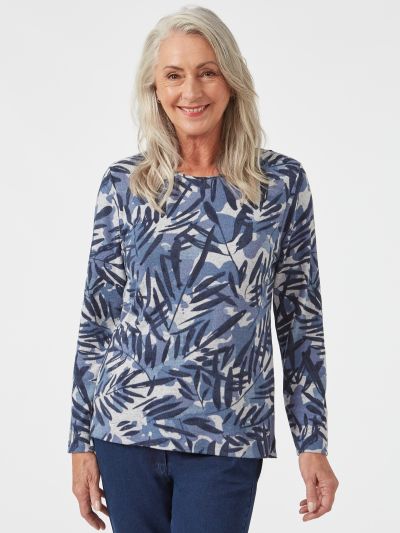 TIGI  Fern Leaf Print Crew Neck Top