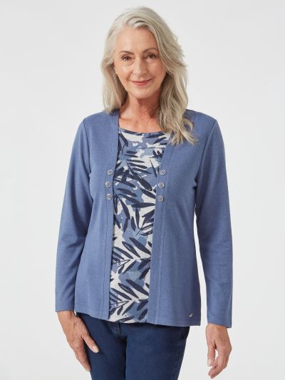 TIGI  Fern Print Inner Mock Cardigan Top