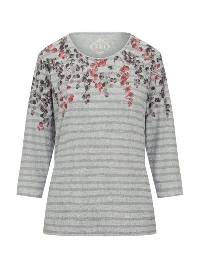 TIGI Floral Print Stripe Round Neck Top