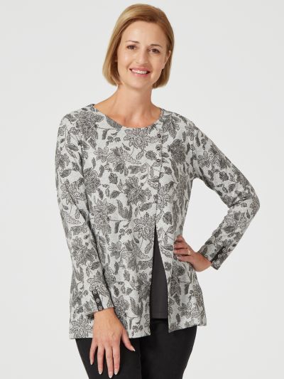 TIGI Mock Cardi All Over Print Paisley Top