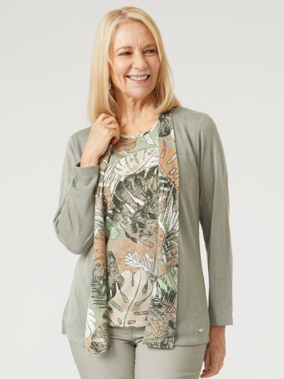 TIGI Tropical Leaf Mock Cardi Top