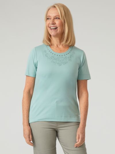 TIGI Embroidery Cutwork Neck Top