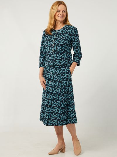 TIGI Mod Eco Leaf Print Button Skirt