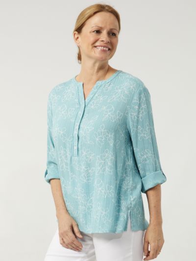 TIGI Notch Neck Latice Trim Shirt