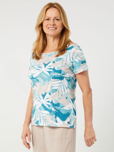 TIGI Leaf Print Square Neck Top