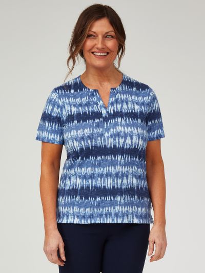 TIGI Ikat Print Notch Neckline Top