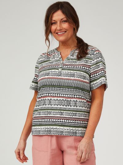 TIGI Notch Neck Tribal Stripe Top