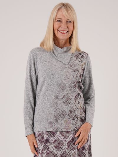 TIGI Mosaic Split Cowl Neck Top