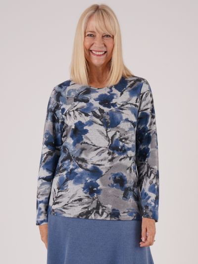 TIGI Blur Floral Print Crew Neck Top