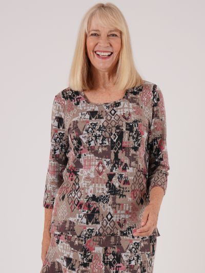 TIGI Tiled Print Square Neck Top