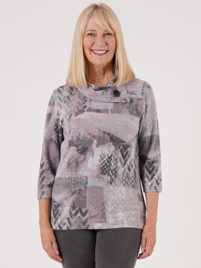 TIGI Blur Print Split Cowl Neck Top