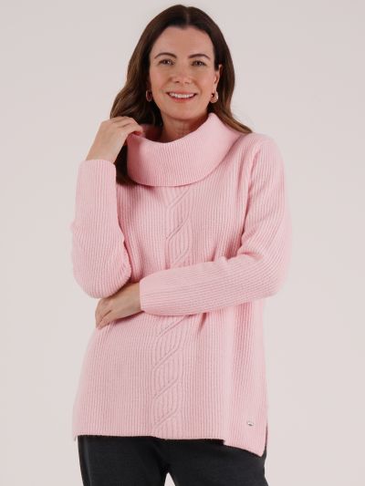 TIGI Cable Detail Cowl Neck Jumper - Dust Pink