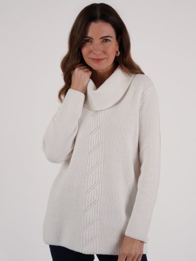 TIGI Cable Detail Cowl Neck Jumper - Ivory