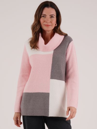 TIGI Color Block Cowl Neck Knit Jumper