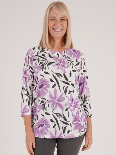 TIGI Floral Print Wide Rib Jersey Top