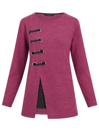 VIZ-A-VIZ  Silver Eyelets Decorated Garnet Tunic