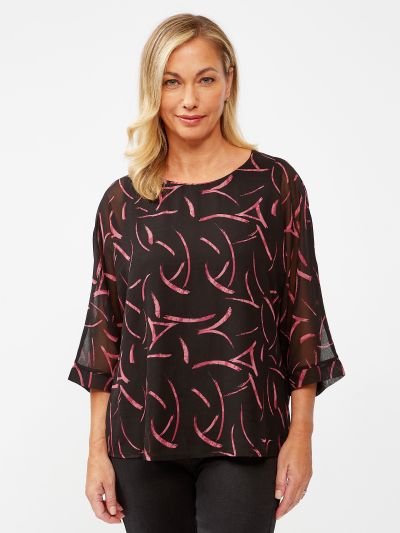 VIZ-A-VIZ  Orchid And Black Batwing Top