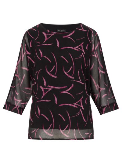 VIZ-A-VIZ  Orchid And Black Batwing Top