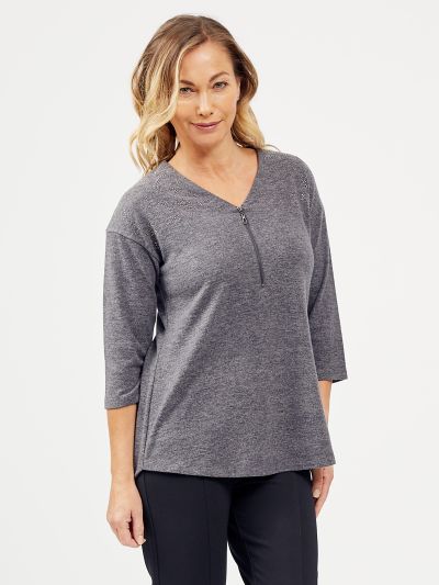 VIZ-A-VIZ  Shoulder Embellished Slate Tunic