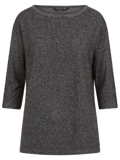 VIZ-A-VIZ  Charcoal Ribbed Textured Top