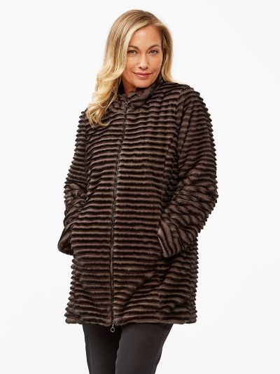 VIZ-A-VIZ  Truffle And Black Faux Fur Coat