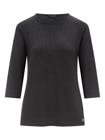 VIZ-A-VIZ  Charcoal Embellished Top