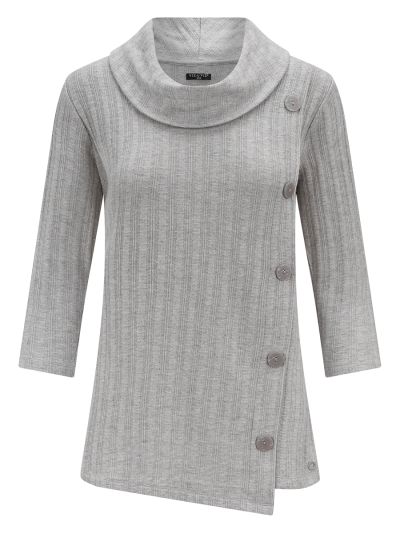 VIZ-A-VIZ  Silver Grey Button Detail Cowl Top