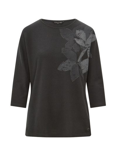 VIZ-A-VIZ  Abstract Floral Placement Print Top