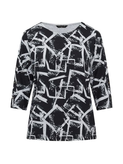 VIZ-A-VIZ Square Abstract Print Top With Stud Detail