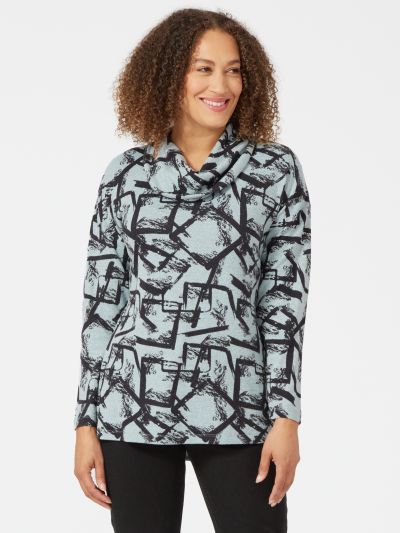 VIZ-A-VIZ Square Abstract Print Cowl Neck Top