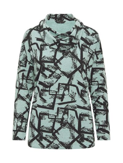 VIZ-A-VIZ Square Abstract Print Cowl Neck Top