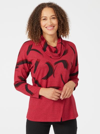 VIZ-A-VIZ Brushstroke Cowl Neck Top