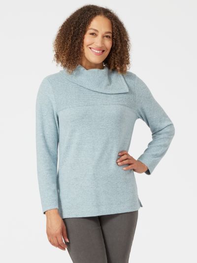 VIZ-A-VIZ Zip Cowl Neck Rib Top