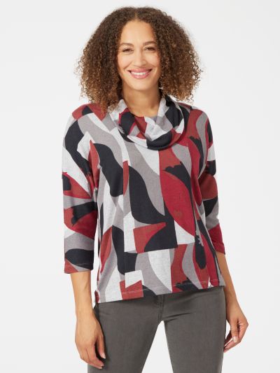 VIZ-A-VIZ Chevron Abstract Cowl Neck Top