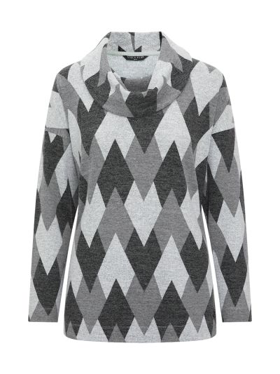 VIZ-A-VIZ Argyle Print Cowl Neck Top