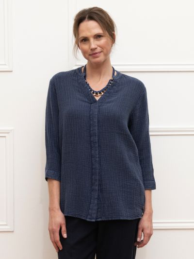 VIZ-A-VIZ Boutique Double Weave Indigo Cotton Shirt