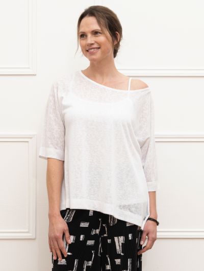 VIZ-A-VIZ Boutique Double Layer Crew Neck Top - White