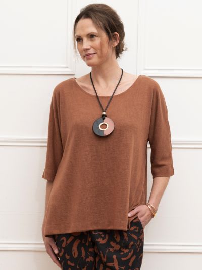 VIZ-A-VIZ Boutique Double Layer Crew Neck Top - Cinnamon