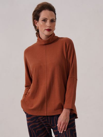 VIZ-A-VIZ Cowl Neck Long Sleeve Top - Cinnamon