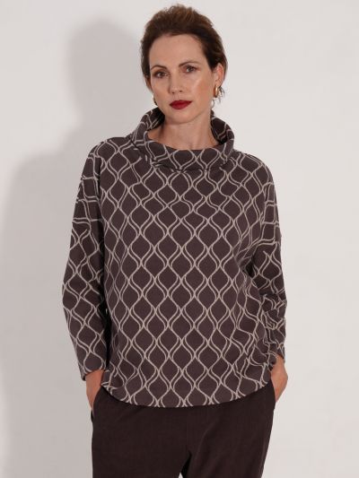 VIZ-A-VIZ Jacquard Knit Lattice Cowl Neck Top