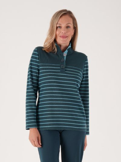 PennyPlain Striped Funnel Neck Top - Peacock