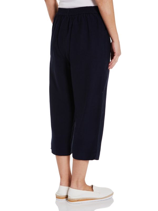 PENNY PLAIN Linen Blend Cropped Trousers - Navy